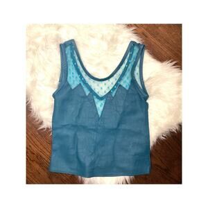 Awesome Teal Blue Cut Leather Sheer Mesh Back Edgy Vintage Sleeveless Top M